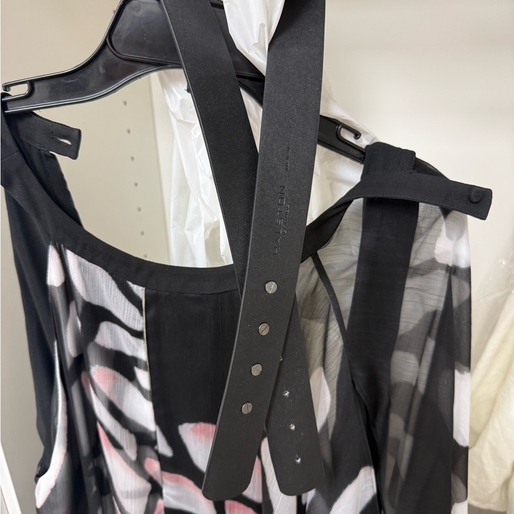 Halston Heritage Black and White Sheer Sleeve Dress - Picture 4 of 6